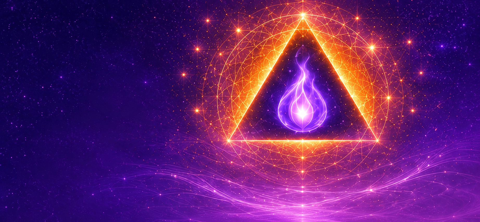 Pyramide de lumière violette avec flamme — Fondations de la Flamme Violette